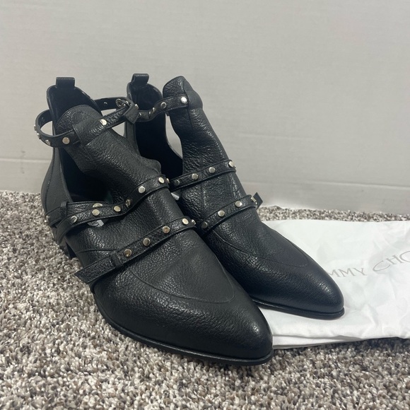 Authentic Jimmy Choo black Harley studs cut out boot new w duster 38 1/2  8 1/2 - Picture 1 of 10